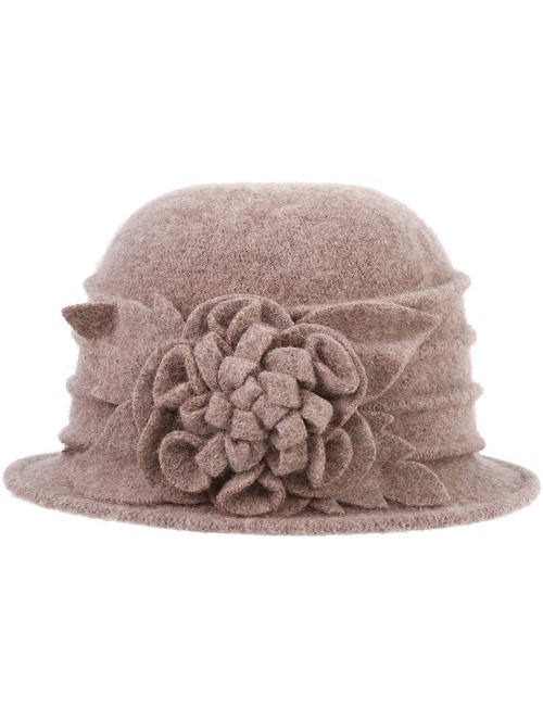 Skullies & Beanies 1920s Gatsby Womens Flower 100% Wool Warm Beanie Bow Hat Cap Crushable - Khaki - CS188KY0EXT $18.14